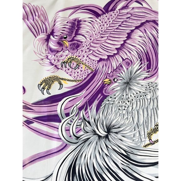 Vintage 70s Square Scarf with Purple/Gray Birds - Picture 4 of 5